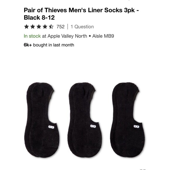 Pair of Thieves  Liner Socks  Unisex  3 Pack - Picture 10 of 10